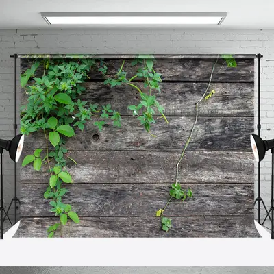 Green Leaves Dark Grey Wood Photography Backdrop - Aperturee