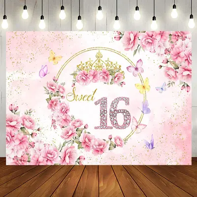 Aperturee Elegant Pinky Flowers Sweet 16 Birthday Backdrop