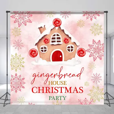 Custom Gingerbread House Snowy Christmas Backdrop - Aperturee
