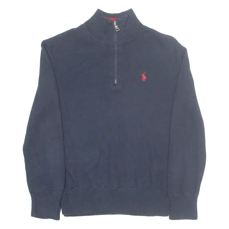 POLO RALPH LAUREN Mens Jumper Blue 1/4 Zip Tight Knit S