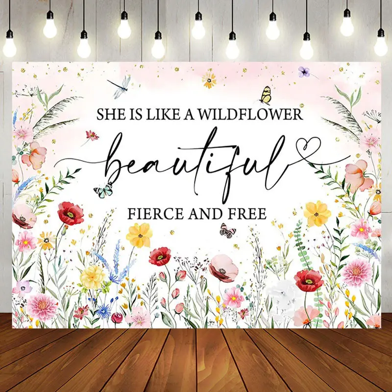 Aperturee Wildflower Beautiful Fierce Free Birthday Backdrop