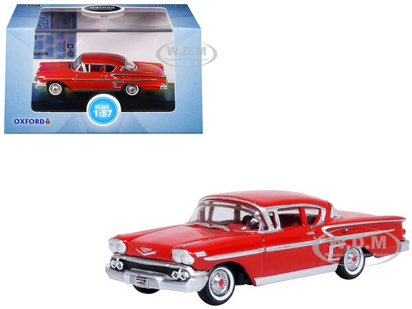 1958 Chevrolet Impala Sports Coupe Rio Red 1/87 (HO) Scale Diecast Model Car by Oxford Diecast