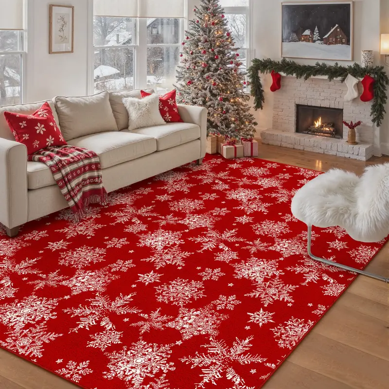 PureCozy Christmas Area Rug  Red Holiday Decorative Washable Throw Rug Non Slip Soft Low Pile Carpet for Living Room Bedroom ...