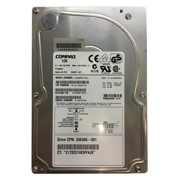 336366-001 HP 9.1GB Ultra-160 SCSI 10000 3.5-inch Hard Drive