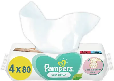 Pampers Sensitive Baby Wet Cleansing Wipes for Sensitive Skin 4x80 Pieces