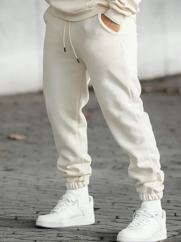 Men's Solid Color Drawstring Waist Thermal Lined Sweatpants, Casual Regular Fit Pocket Jogger Pants for Fall & Winter, Men's ...