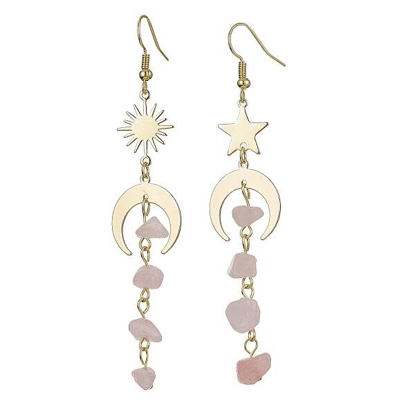 Moon & Sun & Star Brass Asymmetrical Earrings