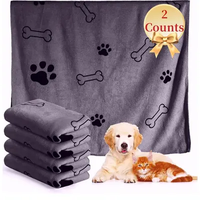Paw Pattern Pet Bath Towel, 2 Counts Quick Drying Pet Towel, Pet Grooming Towel for Dogs & Cats