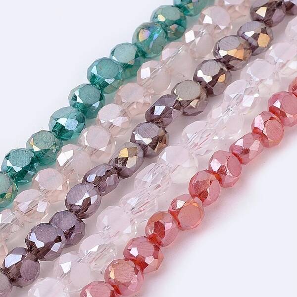 Faceted Flat Round AB Color Plated Frosted Crystal Glass Beads Strands