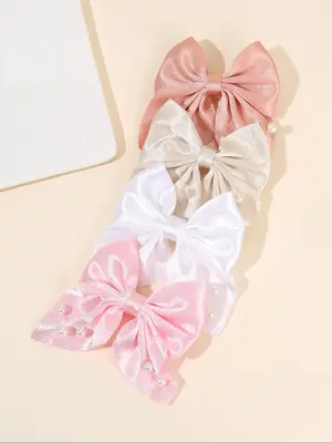 Multicolor Cute Bowknot Design Hair Clips, Faux Pearl Decor Hair Accessories for Girls, Elegant Lovely Hairwear for Daily Use...