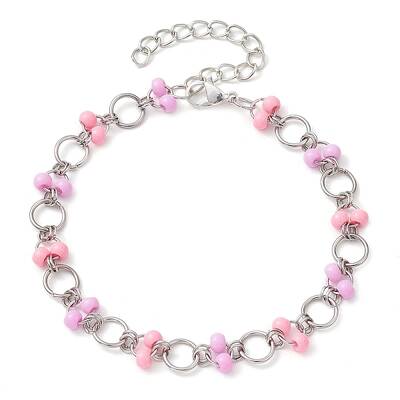 Pink & Plum Glass Seed Bead Link Bracelets