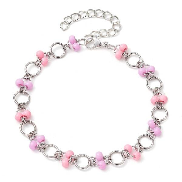 Pink & Plum Glass Seed Bead Link Bracelets