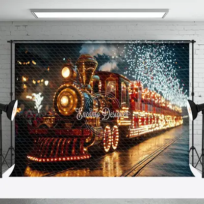 Red Train Glitter Christmas Photo Studio Backdrop - Aperturee