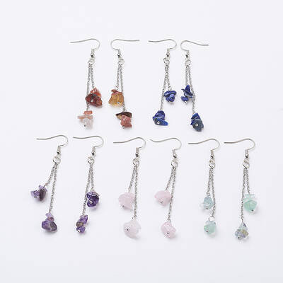 Natural Gemstone Chip Dangle Earrings