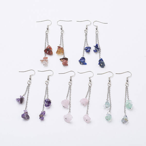Natural Gemstone Chip Dangle Earrings