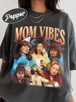 Women's Mom Vibes Letter Print Round Neck Graphic Tee, Vintage Trendy Casual Short Sleeve T-shirt for Daily Wear, Ladies Summ...