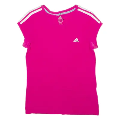 ADIDAS Womens T-Shirt Pink Crew Neck UK 14
