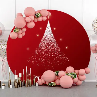 Red Starlight Glitter Circle Christmas Backdrop - Aperturee