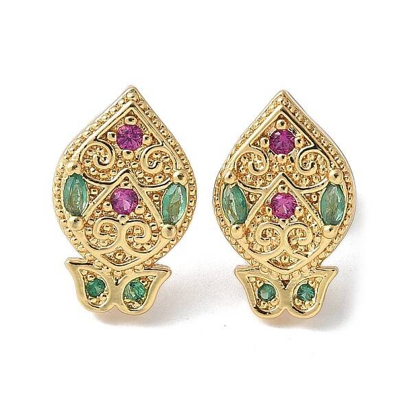 Brass Micro Cubic Zirconia Stud Earrings