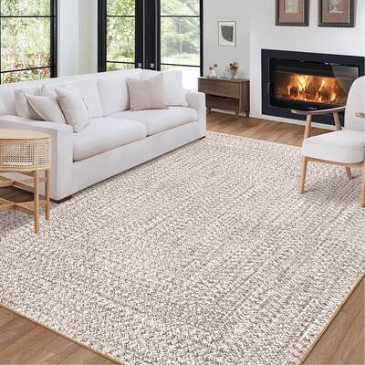 Garvee Printed Braided Beige 3x5 Washable Area Rug Ultra-Thin Low Pile Non Slip Backing Stain Resistant Living Room Bedroom K...