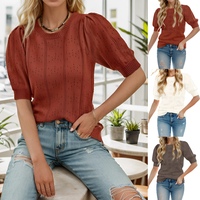 DRESSIN Breathable Stretchy Multicolor Woolen Knitwear for Work Casual or Date Outings Lantern Sleeve Tops Womenswear Pullove...