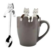 Cat Design Coffee Spoon, 1/3 Counts Cute Long Handle Coffee Stirring Spoon, Modern Stainless Steel Spoon for Tea Dessert Coff...
