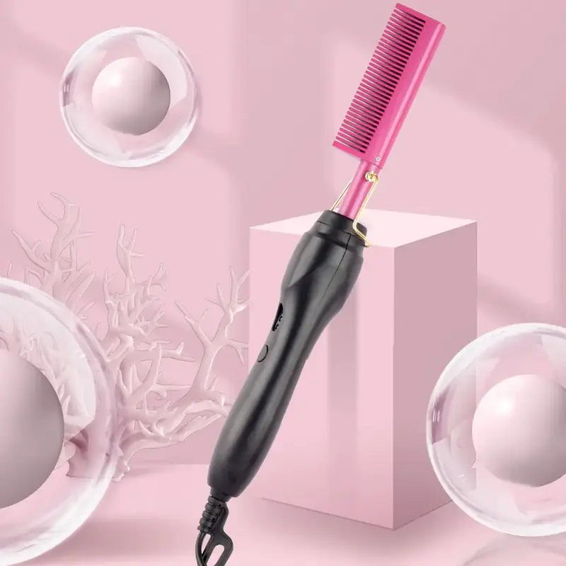 Electric Heated Hair Straightener Comb, 1 Count Multifunctional Hair Straightening Brush, Wet & Dry Hair Styling Tool for Hom...