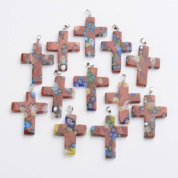 Cross Handmade Millefiori Glass Pendants