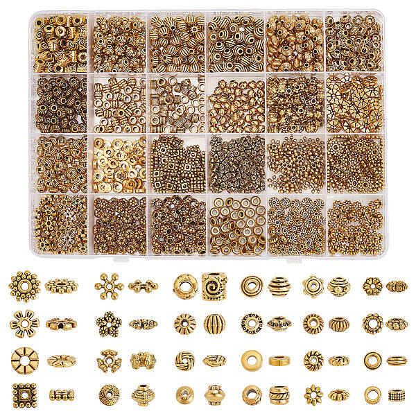 1200Pcs 24 Styles Tibetan Style Alloy Beads Sets