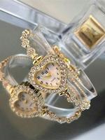 Women's Elegant Rhinestone Decorated Heart Shaped Quartz Watch, Exquisite Trendy Wristwatch & Bracelet, Fashionable Watch Set...
