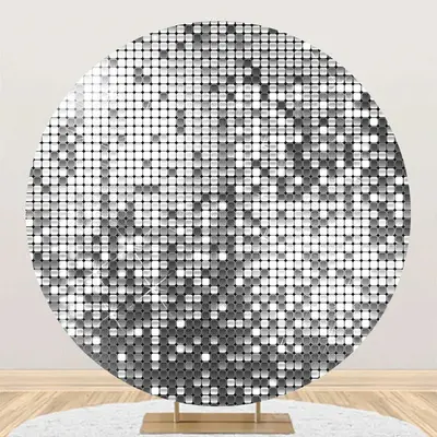 Modern Silver Metal Plaid Round Birthday Backdrop - Aperturee