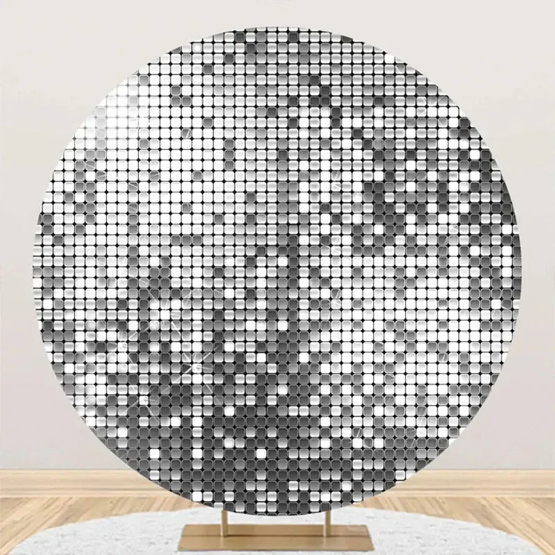 Modern Silver Metal Plaid Round Birthday Backdrop - Aperturee
