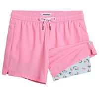 Maamgic 5.5 Inseam 2 in 1 Stretch Short Liner Pink Leopard Swim Shorts with Drawcord & Zipper Pockets Activewear Beachwear