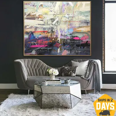 Large Abstract Colorful Paintings On Canvas Original Expressinist Art Textured Painting Hand Painted Oil Painting Wall Decor ...