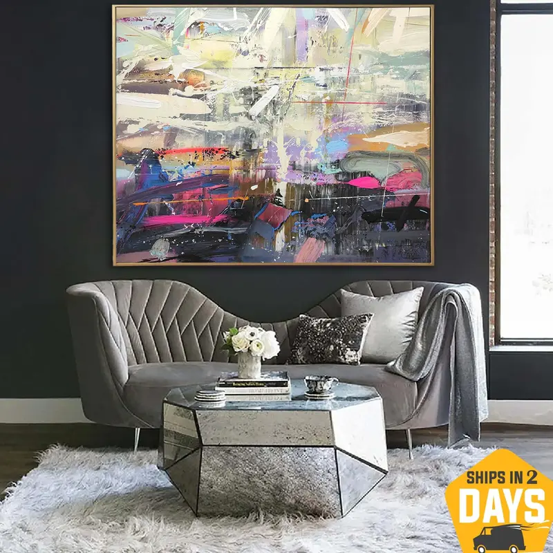 Large Abstract Colorful Paintings On Canvas Original Expressinist Art Textured Painting Hand Painted Oil Painting Wall Decor ...