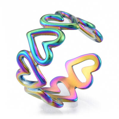 Ion Plating(IP) 304 Stainless Steel Hollow Heart Cuff Rings