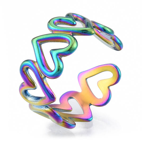 Ion Plating(IP) 304 Stainless Steel Hollow Heart Cuff Rings
