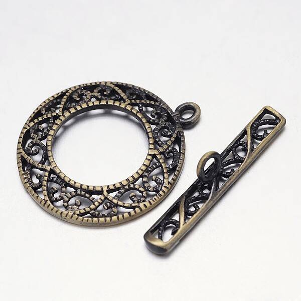 Filigree Brushed Brass Ring Toggle Clasps