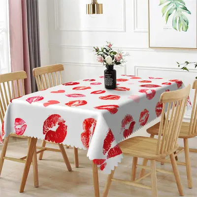 Repeat Red Lip Print Heart Rectangle Tablecloth - Aperturee