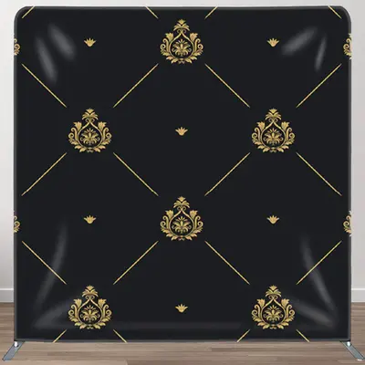 Aperturee Gold Noble Pattern Black Fabric Party Backdrop For Deocr - Aperturee