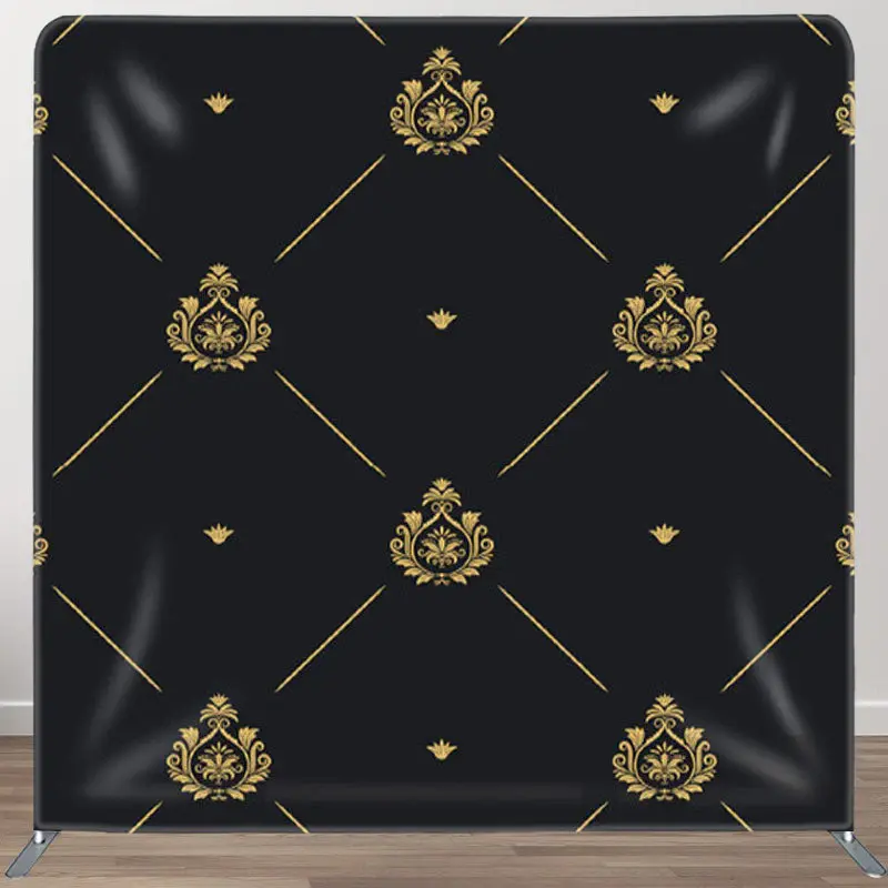 Aperturee Gold Noble Pattern Black Fabric Party Backdrop For Deocr - Aperturee