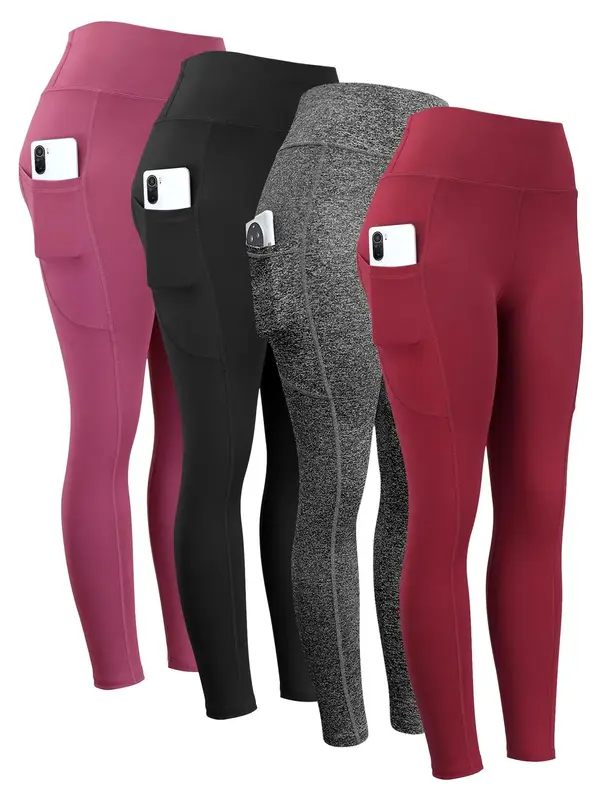 Women's Plain Pocket High Waist Sports Yoga Leggings, Stretchy Seamless Sporty Skinny Pants for Yoga Gym Fitness Workout, Gym...