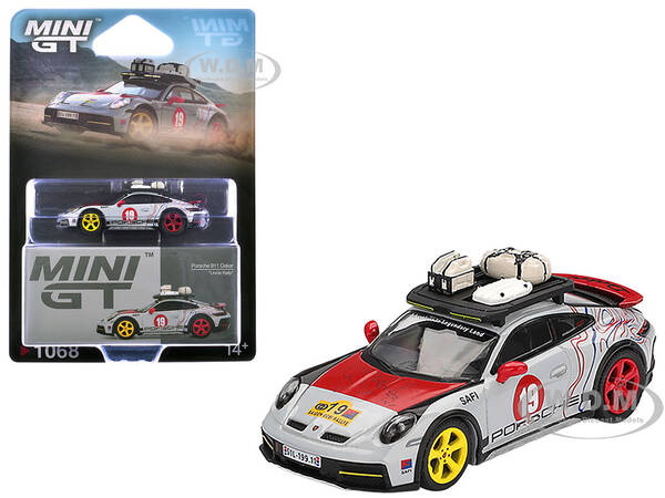 Porsche 911 Dakar #19 Uncle Rally Gray with Graphics and Roof Rack Limited Edition 1/64 Diecast Model Car by Mini GT