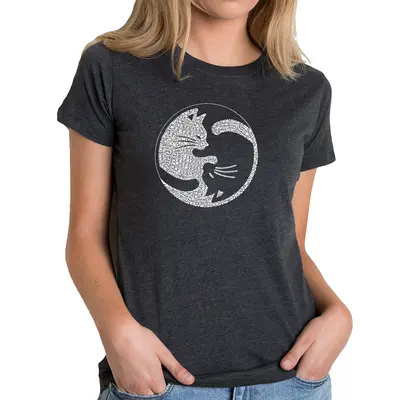 Yin Yang Cat - Women's Premium Blend Word Art T-Shirt - Turquoise - Small
