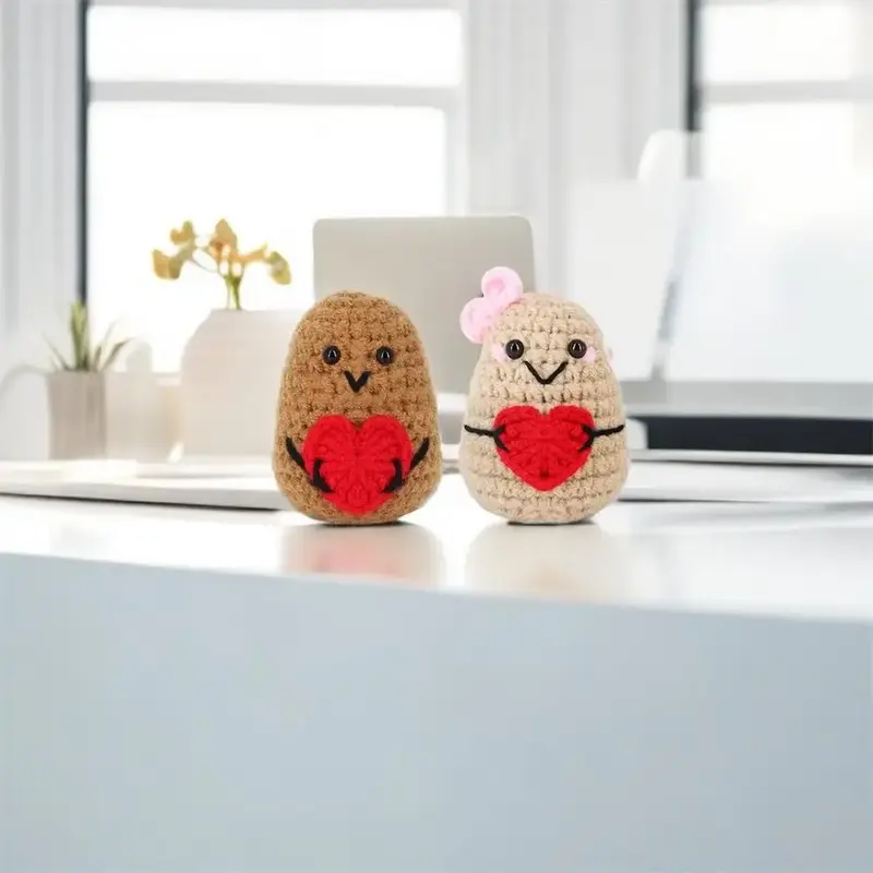 Cute Knitted Potato Couple, 2 Counts/set Lovely Knitted Ornaments, Girly Bedroom Accessories, Adorable Potato Figurine for Ho...