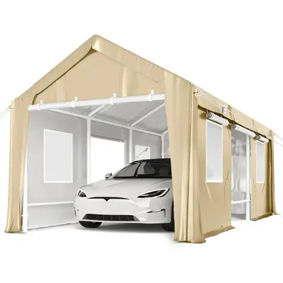 Garvee Carports 10x20 Portable 180g PE Canopy Windproof Reinforced Khaki Truck Boat Outdoor Shed
