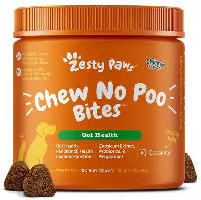 Zesty Paws Chew No Poo Bites for Dogs, Periodontal and Gut Health Support Soft Chew Dog Treats, Stool Eating Deterrent for Do...