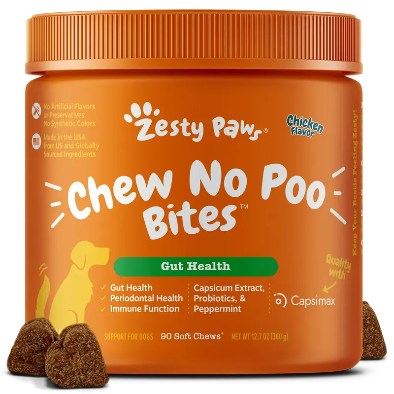 Zesty Paws Chew No Poo Bites for Dogs, Periodontal and Gut Health Support Soft Chew Dog Treats, Stool Eating Deterrent for Do...