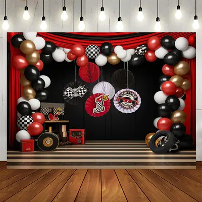 Racing Venue Curtain Balloons 1st Birthday Backdrop - Aperturee