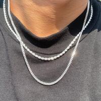 Tewiky Trendy 2Pcs 3mm Chain Necklace for Men - Layered Sterling Silver Cuban Link Rope Necklaces Set Simple Jewelry Gift 18-...